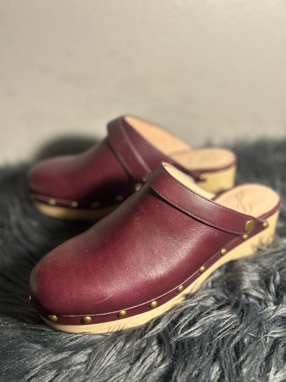 J.Crew Leather Clogs Wooden Heel Slingback Studded Shoes Size 8.5 - Picture 3 of 10